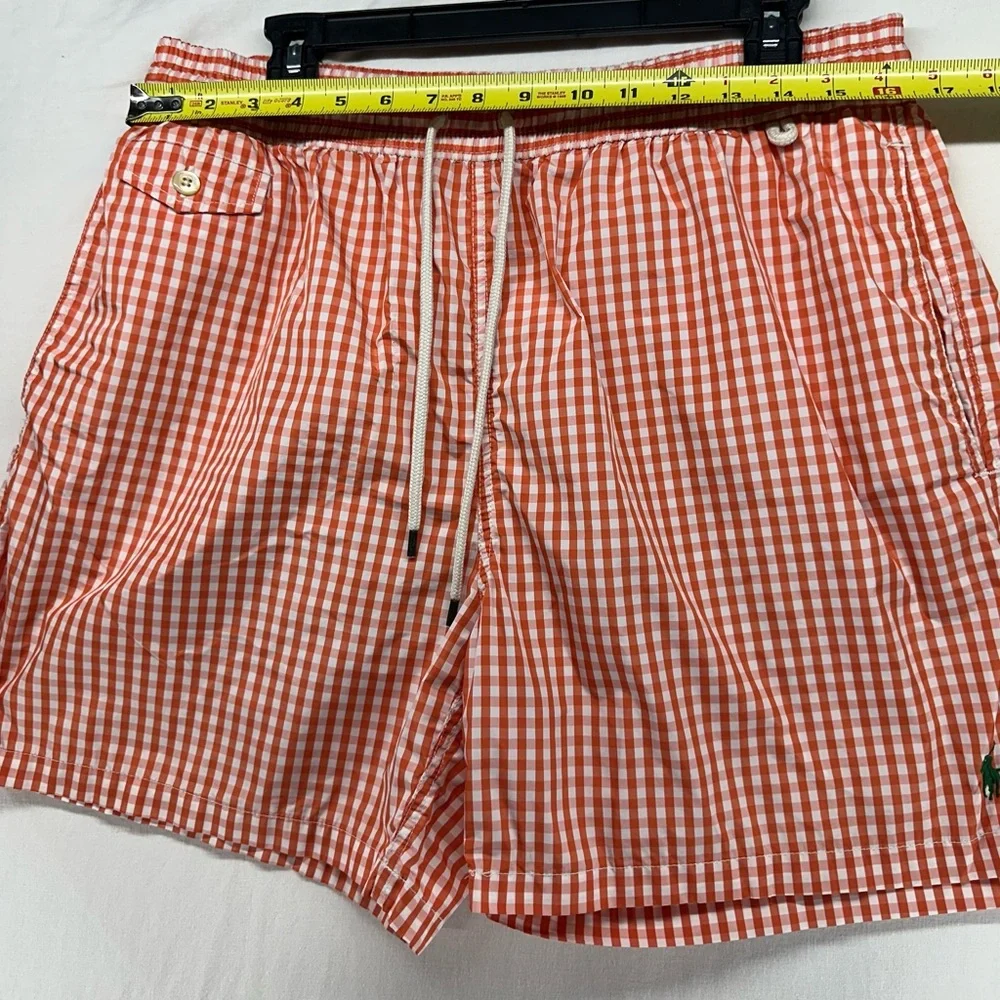 Polo Ralph Lauren Swim Shorts Mens XL Orange White Gingham‎ Check Mesh Lined